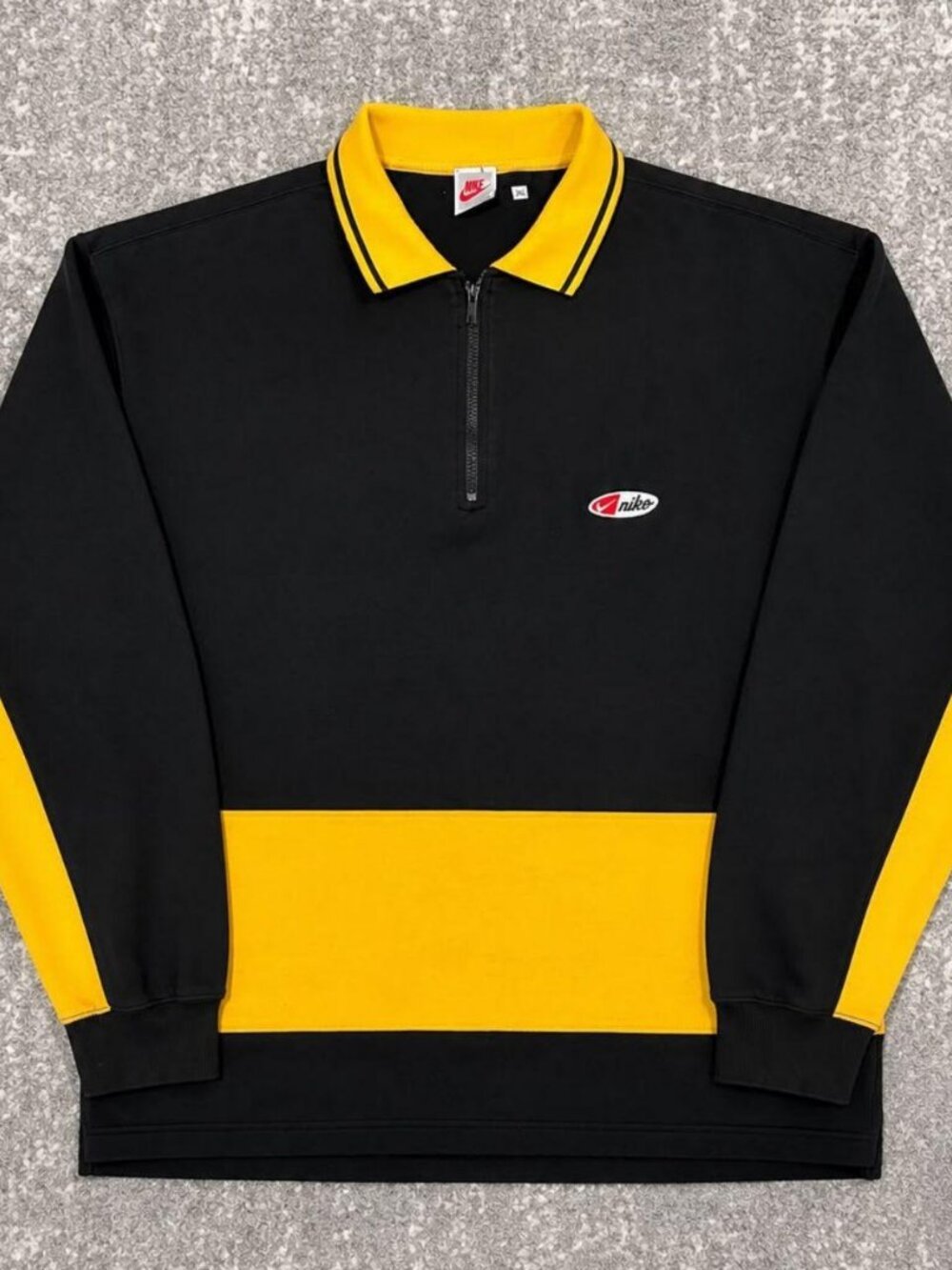 Vintage Nike Half Zip Color Block Sweatshirt | Black Yellow Quarter Zip Pullover